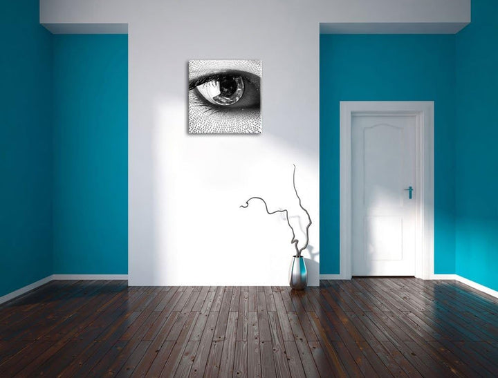 Pixxprint Auge mit binärischen Code Schwarz/Weiss, Format: 70x70 auf Leinwand, 70x70