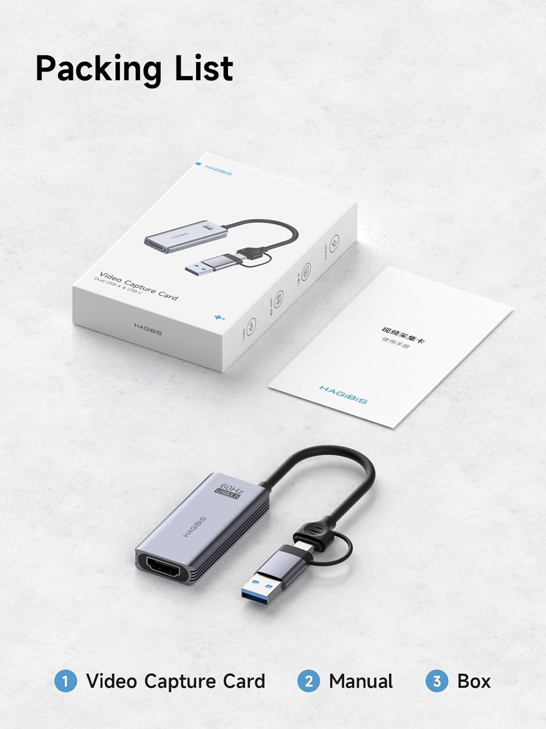 Hagibis USB 3.0 Video Capture Card with 100W PD HDMI to USB/USB C 1080P HD 60fps Live and Record Vid