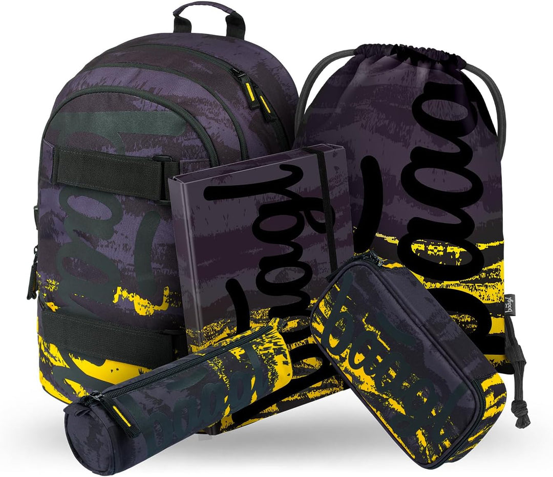 Baagl Schulrucksack Set Jungen Mädchen 5-Teilig, Schultasche ab 3. Klasse, Grundschule Ranzen mit Br