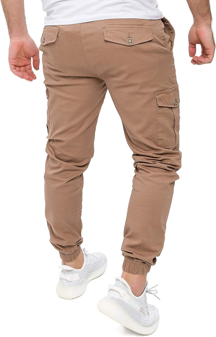 PITTMAN Darius - Herren Cargo Hose - Baumwoll Cargohosen - Cargo Jogger 28W / 32L Beige (Sepia Tint