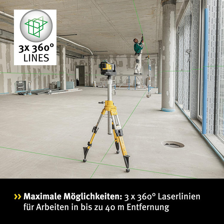 Stabila 12-V-System Kreuzlinienlaser LAX 600 G, selbstnivellierend, 3 x 360° grüne Laserlinien, max.