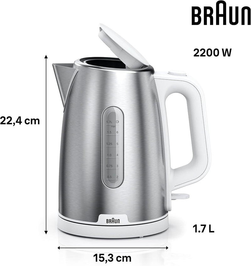 Braun PurShine Wasserkocher WK1500 WH – Teekocher mit 360° Basis, Abschaltautomatik, 1,7 L Füllmenge