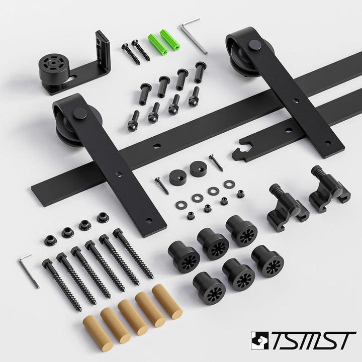 TSMST TSMST 5,5 Fuss Schiebe-Scheunentor-Hardware-Kit, robustes Holz-Schiebetür-Schienen-Kit für 48