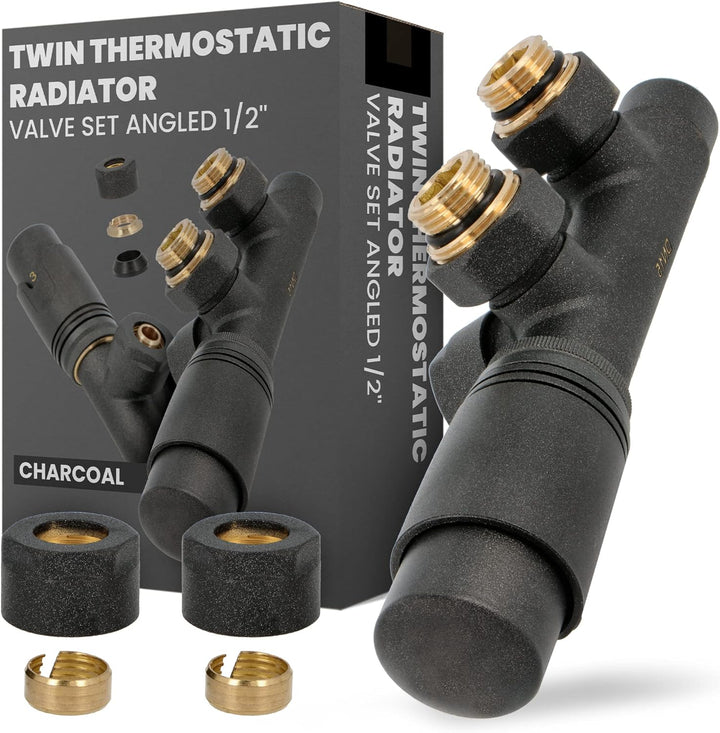 Multiblock Set Heizkörper Thermostat-Heizkörperventil Eckform 1/2'' Anthrazit Anschlussarmatur Therm