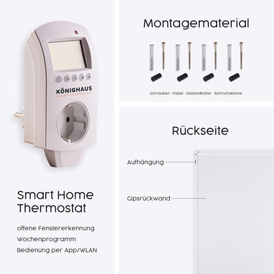 Infrarot Heizung mit Digital- Smart Thermostat ✓ Deutscher Hersteller und vom TÜV SÜD geprüft ✓ 5 Ja