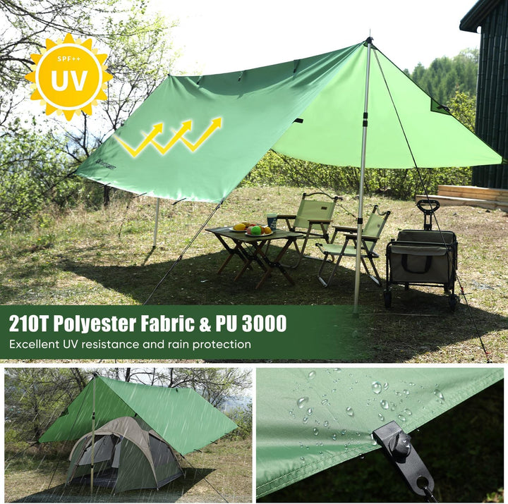 Tarp 3x3 Wasserdicht, Tarp Ultraleicht Zeltplane,Camping Zeltplane mit 19 Öse+Aluminiumstifte+Nylons
