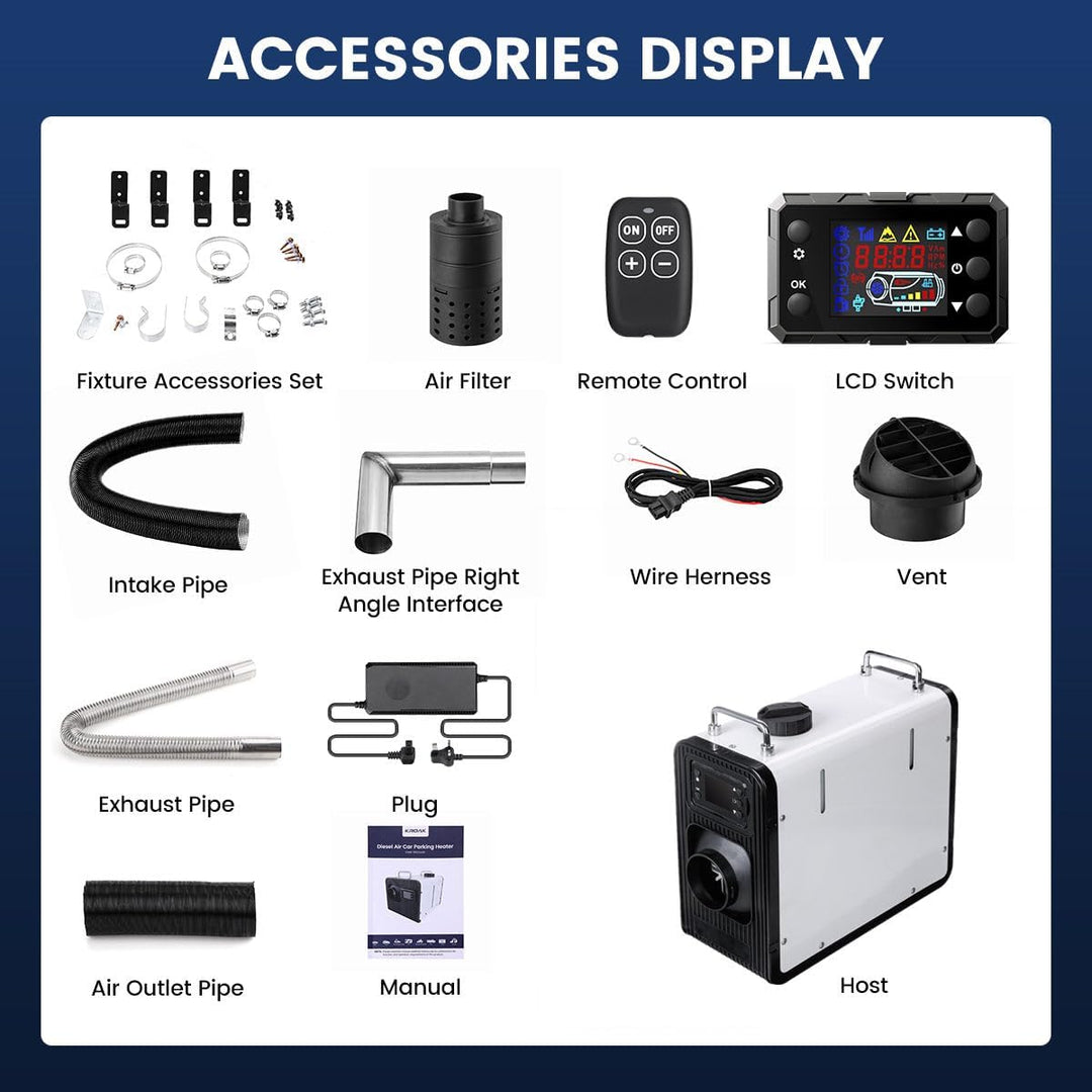 12V/24V Diesel Standheizung, 8KW Luft Dieselheizung mit Bluetooth APP & Adapter, 0,15-0,44 l/h, Air
