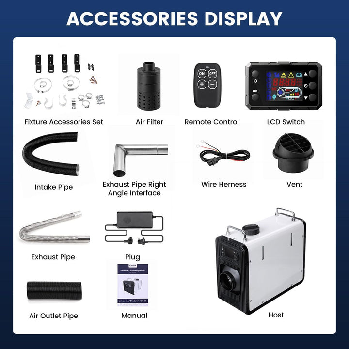 12V/24V Diesel Standheizung, 8KW Luft Dieselheizung mit Bluetooth APP & Adapter, 0,15-0,44 l/h, Air