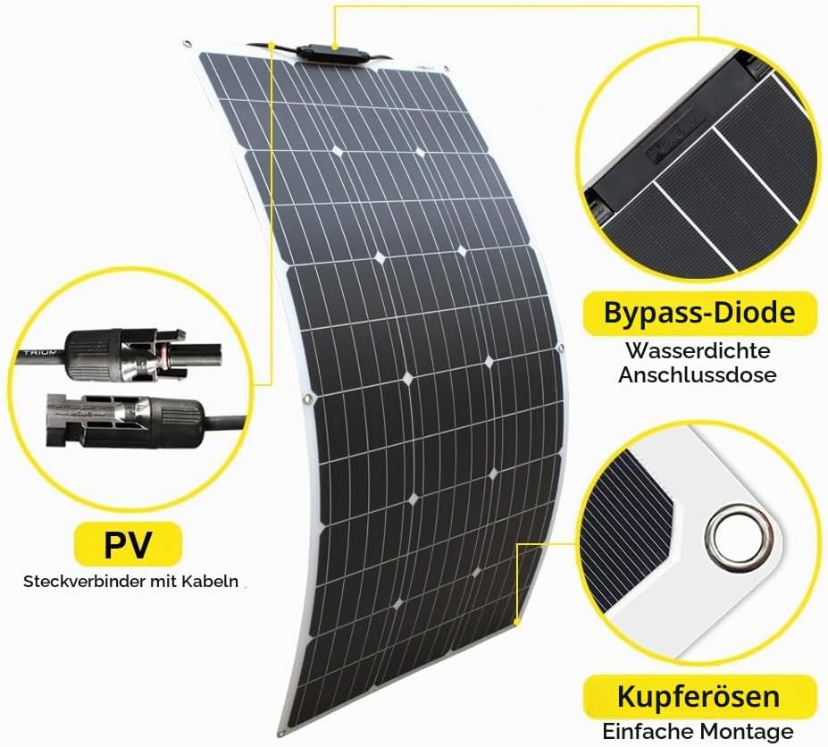 Aysolar Flexibel Solarpanel 100W 12V Monokristalline Solarmodul Flexible für Marine Camper Wohnmobil