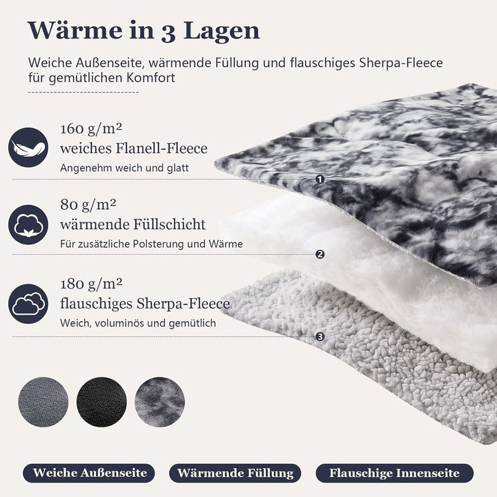 CHOSHOME Kuscheldecke Flauschig 220x240CM Kuscheldecke Warm Sherpa Decke Kunstfelldecke Dicke Warm D