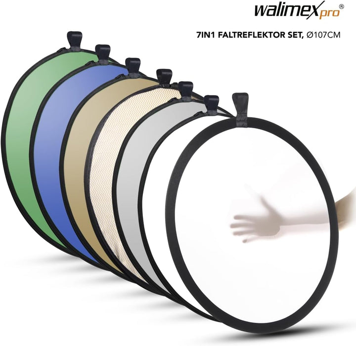 Walimex 7-in-1 Faltreflektor Set (107 cm, mit 7 verschiedenen Bezügen), 107 cm
