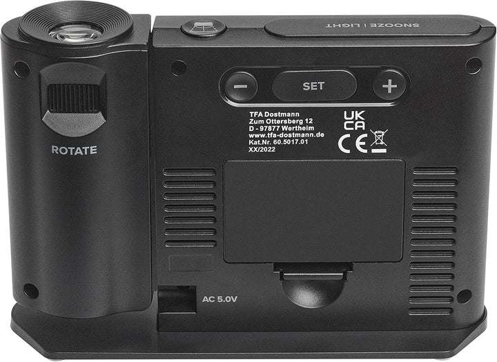TFA Dostmann Projektionswecker Funk, 60.5017.01, Digitale Funkuhr, mit Netzteil, inkl Thermo-Hygrome