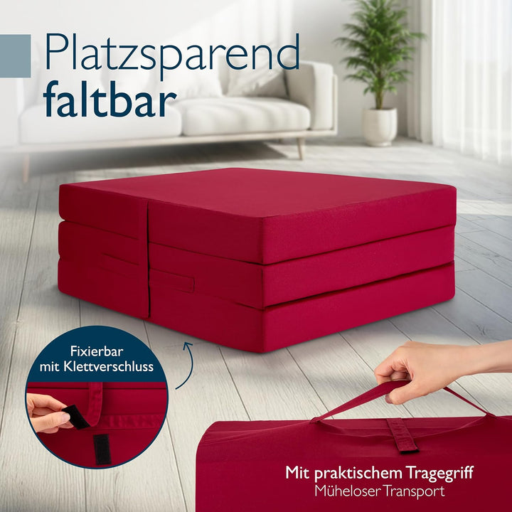 Beautissu Klappmatratze Gästebett klappbar Faltmatratze mit Tragegriff | 60x190cm Dunkelrot faltbare