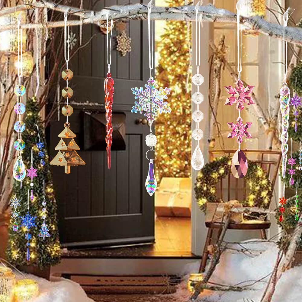 Lanpn 26 Stück Weihnachten Dekoration Kristall Christbaumschmuck Anhänger, Acryl Schneeflocken Eisza