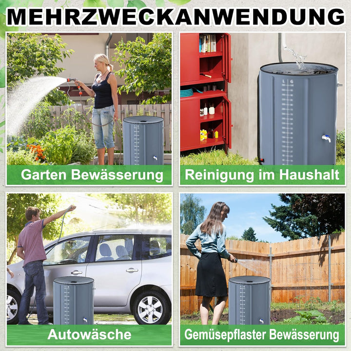 NAIZY Regentonne 380 Liter Regenwassertonne Zusammenklappbar Regenwassertank mit PVC Schutzabdeckung