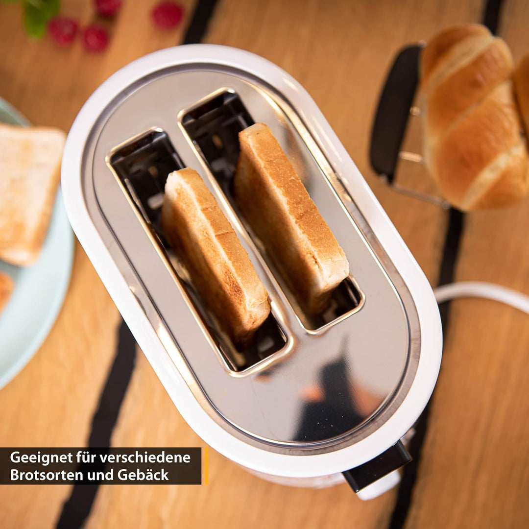 TZS First Austria Doppel Kurzschlitz Toaster, 2 Scheiben, weiss, 750W, 7 Stufen, Warmhalte- und Auft