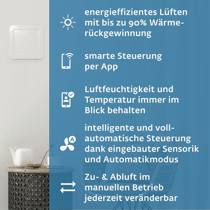 SIEGENIA AEROTUBE WRG smart Wand-Lüfter, dezentrale Wohnraum-Lüftung energiesparend, aktive Zu- oder