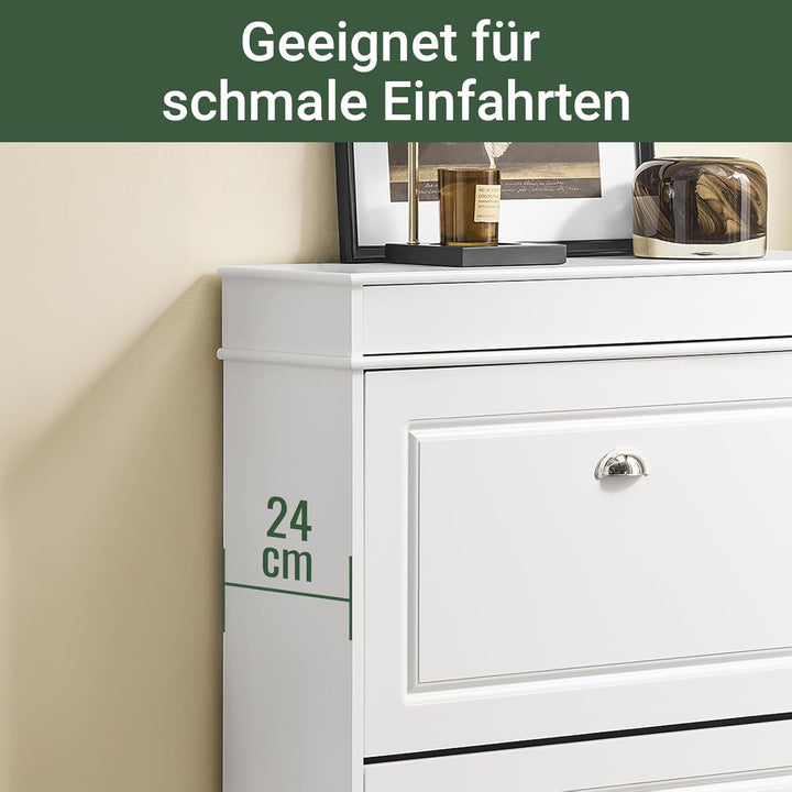 SoBuy Schuhschrank Schmal mit 2 Klappen - Schmaler Schuhkipper mit 2 Ablagen, Verstellbares Schuhreg