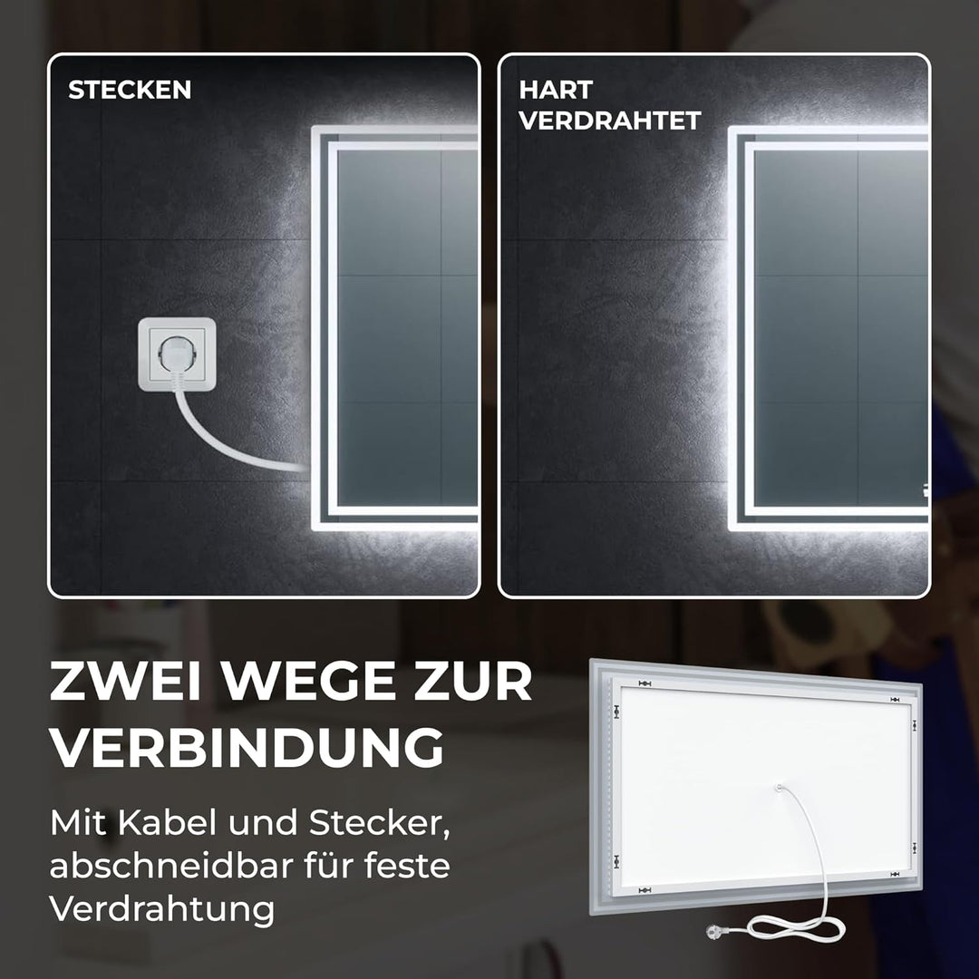 BR Bringer LED Badspiegel - 100x60 cm - Badezimmerspiegel mit Beleuchtung und Anti-Beschlag Funktion