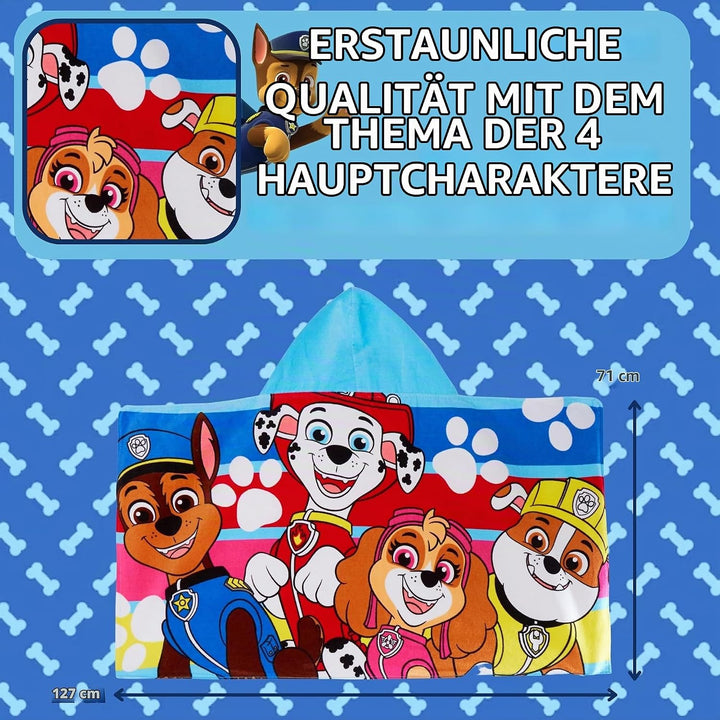 PAW Patrol Kapuzenhandtuch, 100% Baumwolle, Skye Chase Poncho, Kinder-Strandtuch, Jungen-Badetuch, M