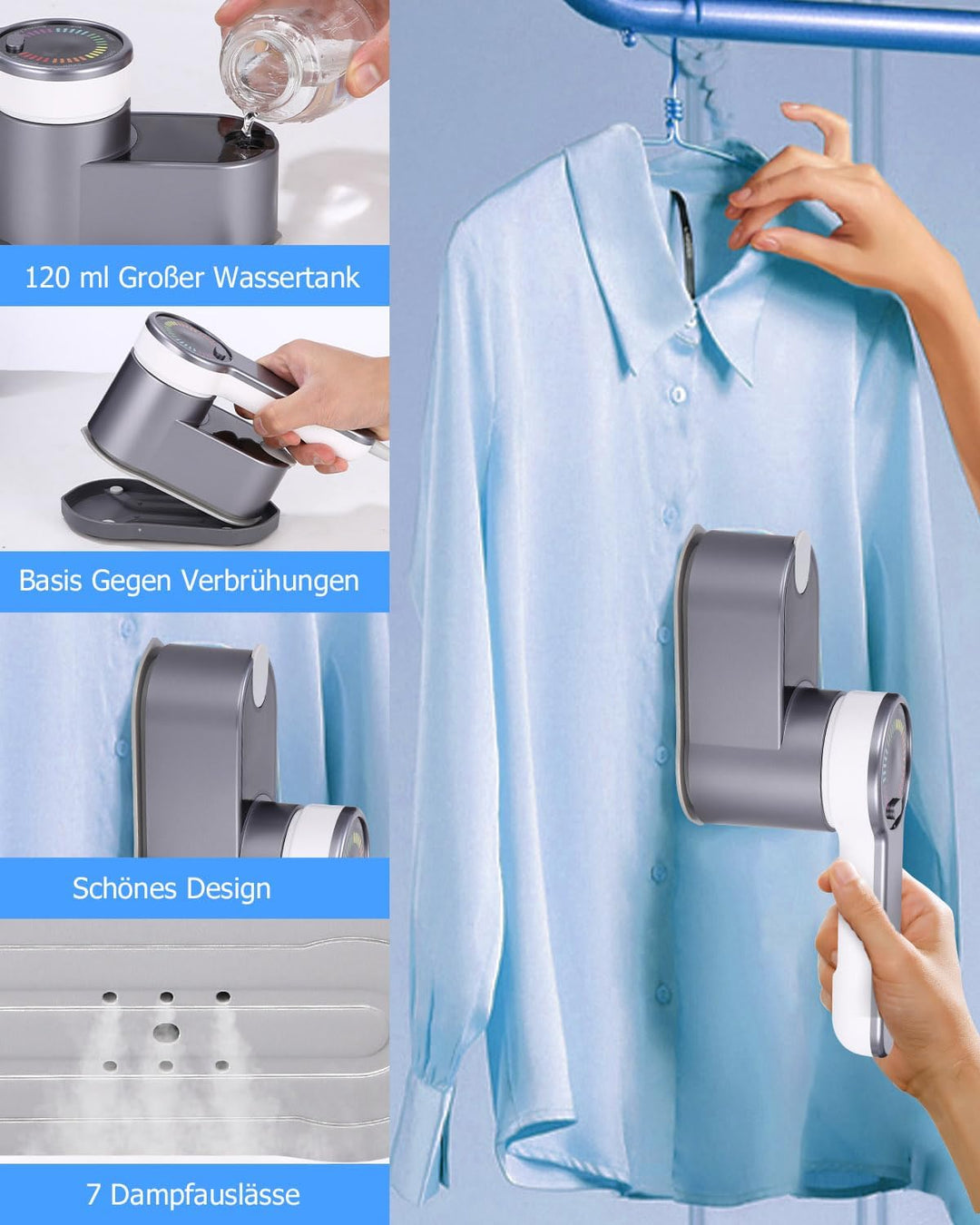Reise Dampfglätter Reisebügeleisen 1200W Tragbare Steamer dampfglätter für Kleidung 2-in-1 Handheld