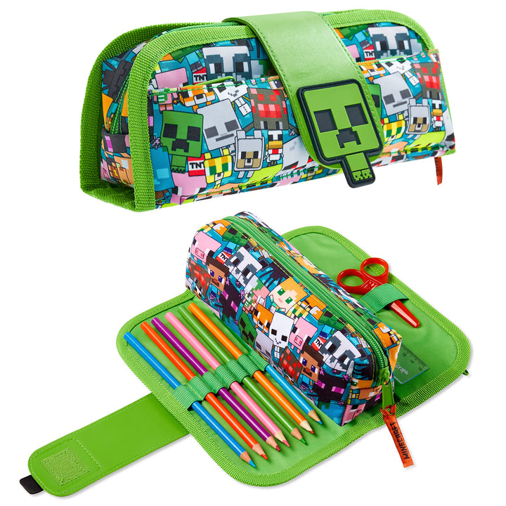 Minecraft Federmäppchen Federtaschen Mäppchen Etui Stifte Schulsachen 2 in 1 Pencil Case für Schule