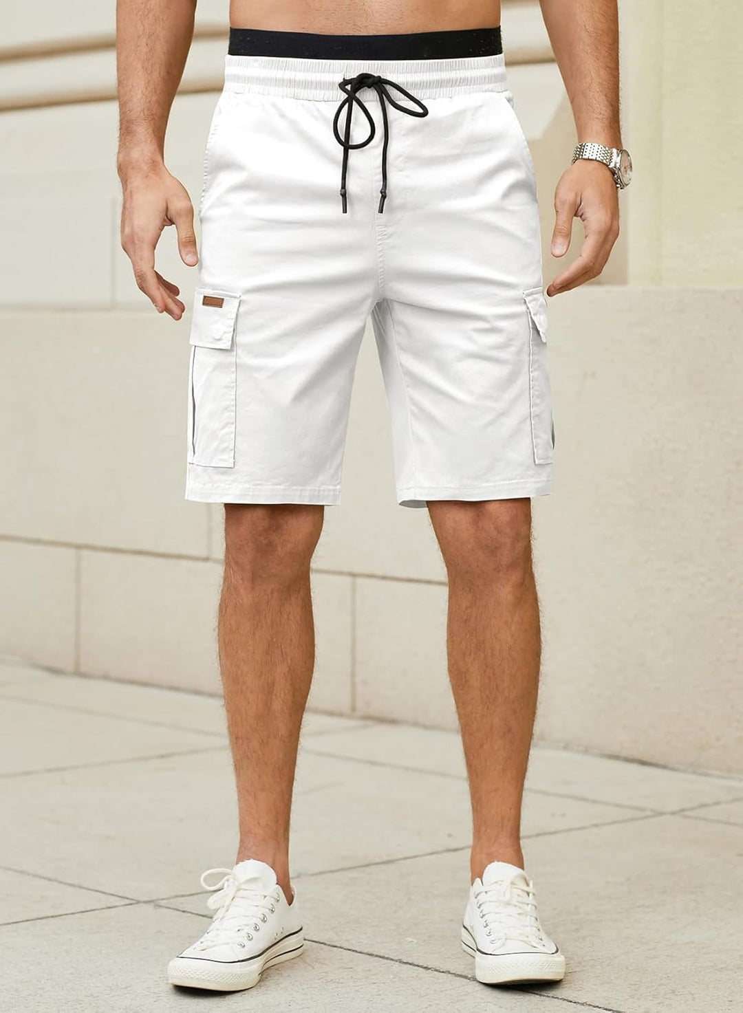 JMIERR Kurze Hosen Herren Baumwolle Cargo Shorts Herren Sommer Freizeithose mit Taschen S Weiss, S W