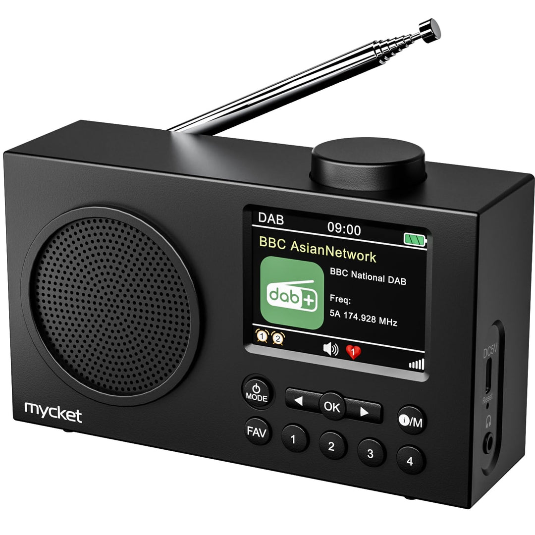 Mycket Tragbares DAB/DAB+ Radio, UKW Digitalradio mit Bluetooth, Kleines Wiederaufladbares Radio, 2,