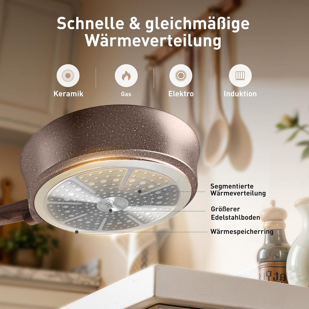 Kitchen Academy Antihaft Topfset Induktion mit Glasdeckel Braun 10tlg