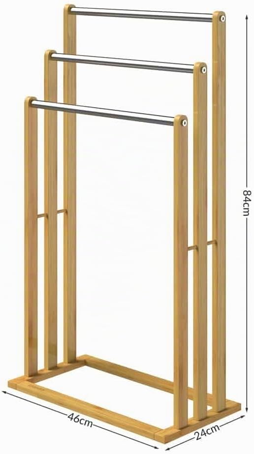 CASARIA® 2er Set Handtuchständer Freistehend Bambus Holz 84 x 46 x 24 cm 3 Edelstahl Stangen Handtuc