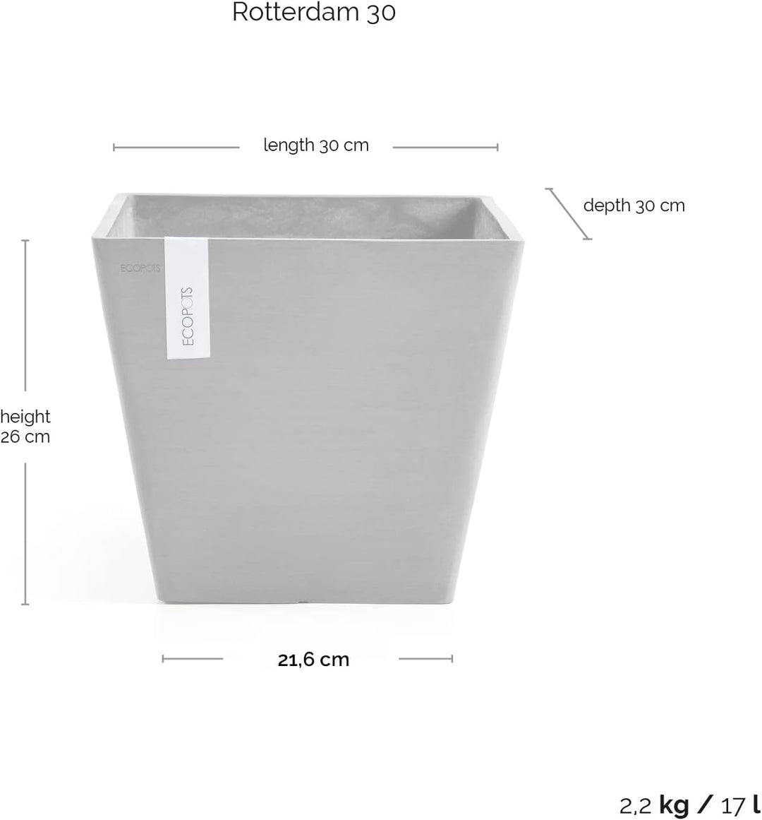 Ecopots Blumentopf Rotterdam Dunkel Grau - 30 x 30 cm quadratisch gross - Pflanzentopf aus Recycling
