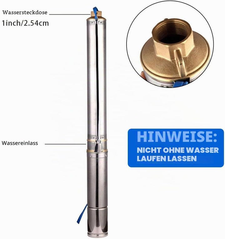 Edelstahl Tiefbrunnenpumpe Tauchpumpe 3 Zoll, 550W, 3300 L/H Gartenpumpe oder Heimgebrauch Wasserpum