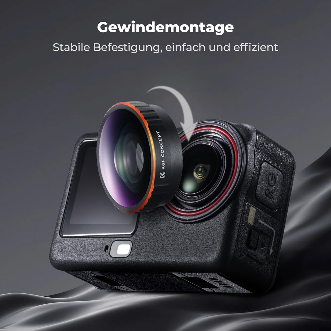 K&F CONCEPT Weitwinkelobjektiv für Osmo Action 6, 185° Weitwinkel Linse Filter, Ultraweitwinkelobjek