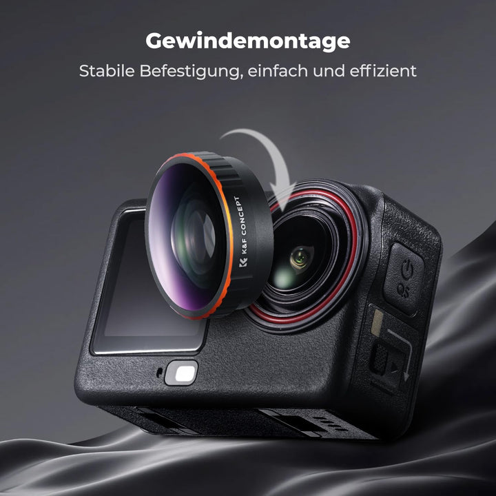K&F CONCEPT Weitwinkelobjektiv für Osmo Action 6, 185° Weitwinkel Linse Filter, Ultraweitwinkelobjek