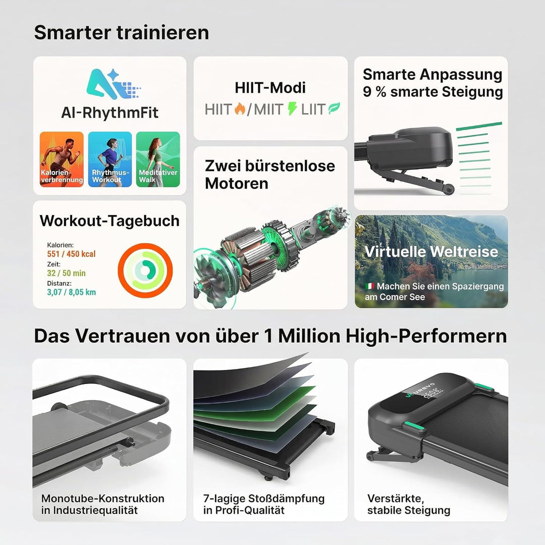 UREVO Smart Walking Pad – Premium Laufband fürs Homeoffice, extra grosse Lauffläche, leiser Motor, A