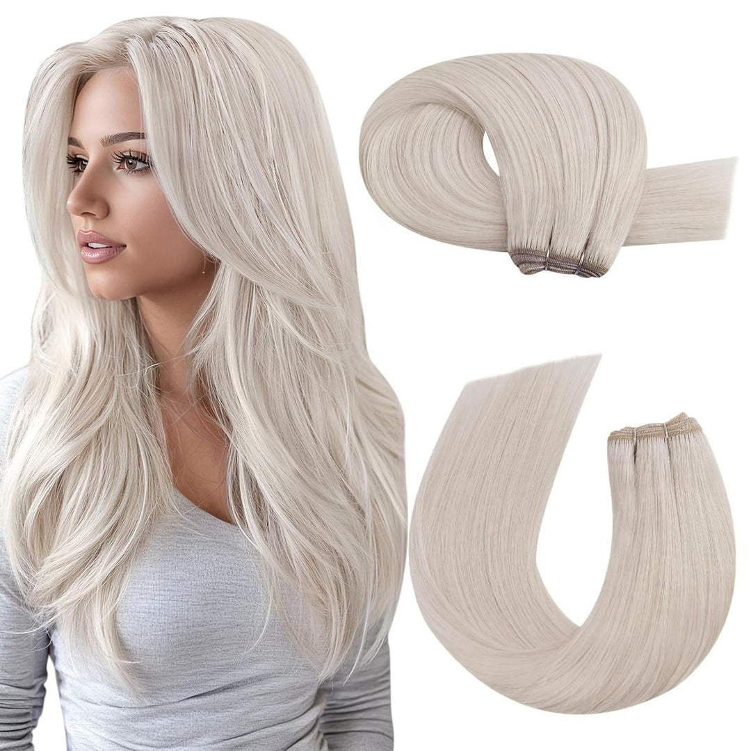 Moresoo Echthaar Tressen zum Einnähen Blond Haartressen Echthaar 50cm Haarverlängerung Tressen Echth