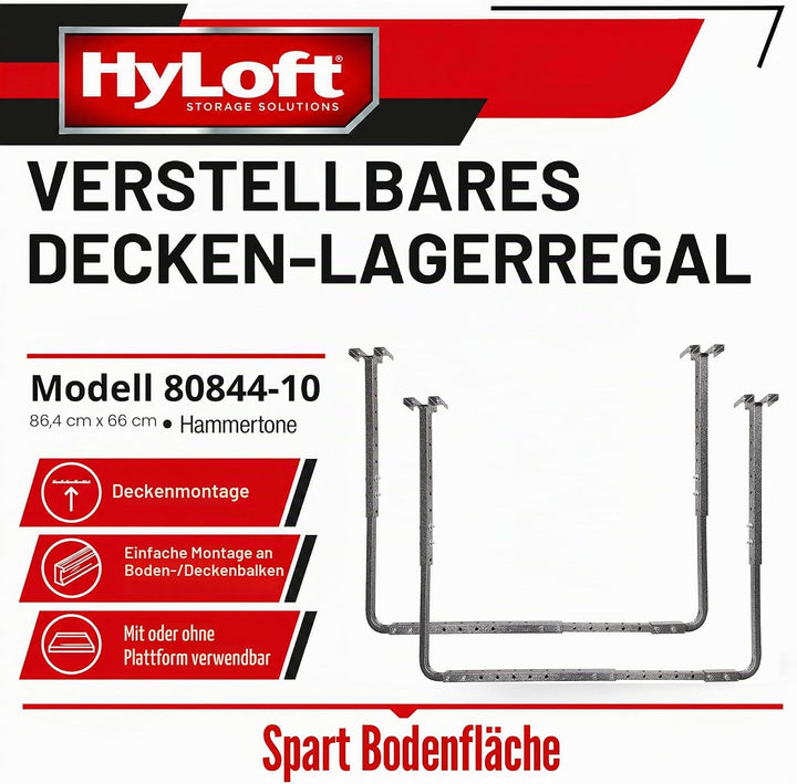 HyLoft 80844-10 86,4 x 66 cm Verstellbare Garagen-Deckenhalterung Lagerregal Kit – Hammertone, Hamme