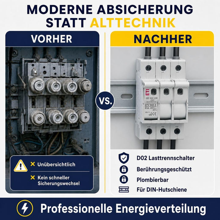 grenda-hammer® | Neozed Lasttrennschalter Set D02-3-polig Set mit Sicherungen und Passhülsen (Lasttr