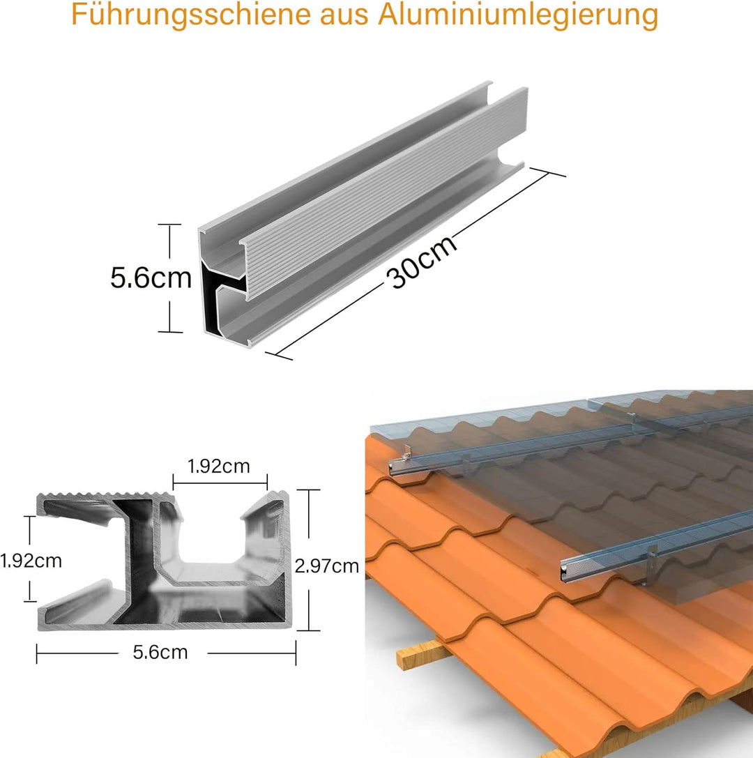 TEOV PV Montageset Ziegeldach Glasziegeldach, Befestigung Solarmodul Halterung mit 30cm Montageschie