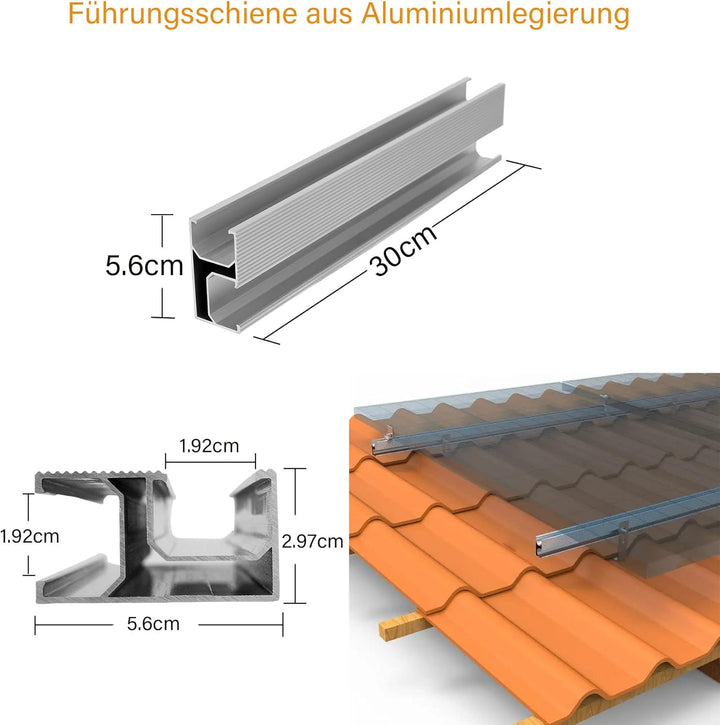TEOV PV Montageset Ziegeldach Glasziegeldach, Befestigung Solarmodul Halterung mit 30cm Montageschie