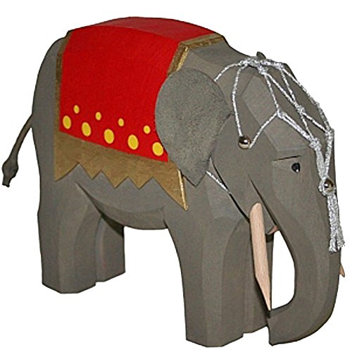 Elefant mit Sattel + Zügel, Krippenfigur, Holzbraun, 13 cm
