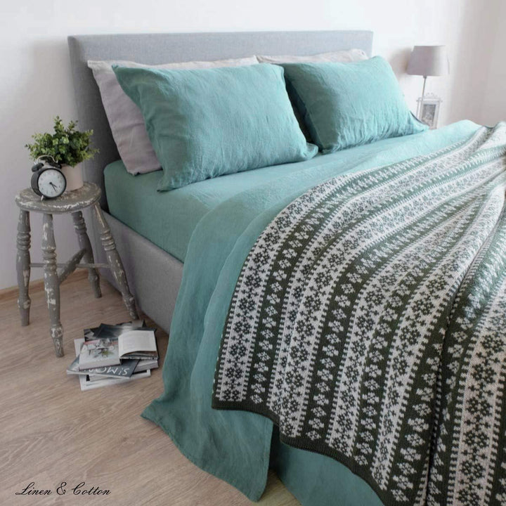 Linen &amp; Cotton Weicher Griff Bettwäsche Set Alicia - 100% Leinen Gewaschen, Mint Grün (140 x 200 cm)
