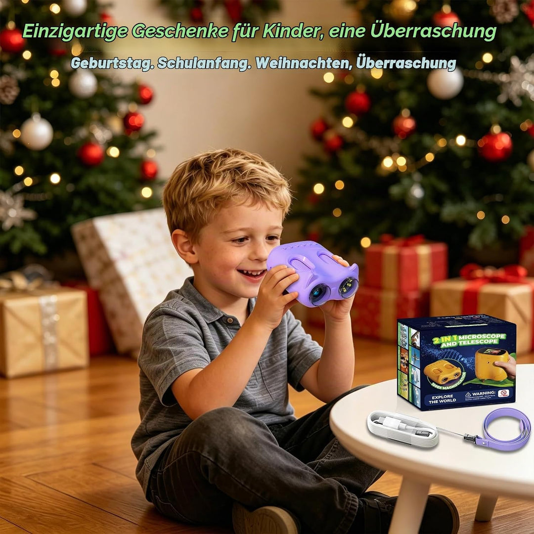 Digitales Mikroskop für Kinder, 2-in-1 1000X Tragbares Mikroskop &amp; 10X Fernglas für Kinder mit Foto