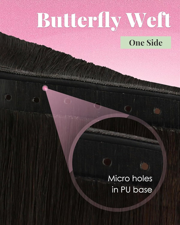 YoungSee 100g OVO Weft Extensions Echthaar Ombre 60 cm,Butterfly Weft Extensions Echthaar Dunkelbrau
