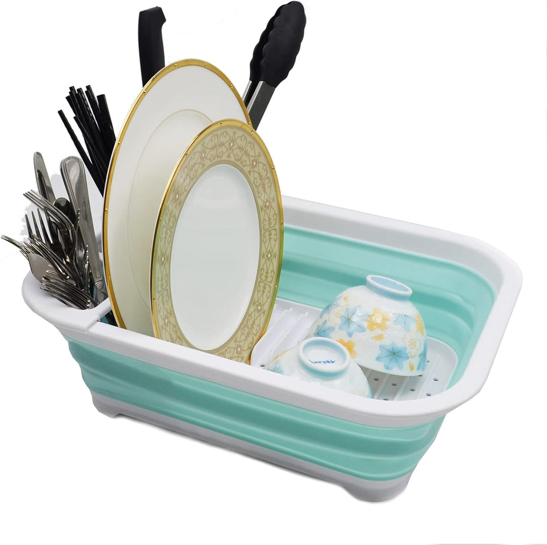 SAMMART 7.5L Collapsible Plastic Dish Drainer - Foldable Drying Rack Set - Portable Dinnerware Organ