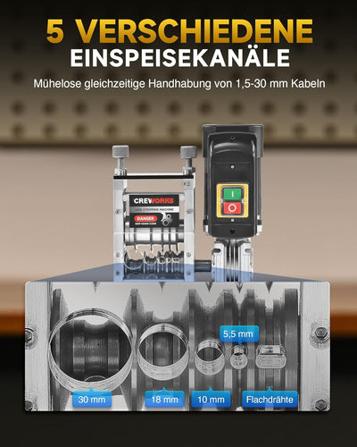 CREWORKS Elektrische Kabelabisoliermaschine 180W für 1,5-30 mm Kupferdrähte, Automatische Kabel Abis