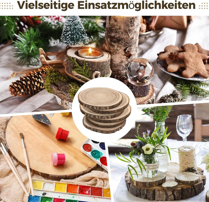 6 Paulownia Holzscheiben 25-28cm 2cm dick, unbehandelt mit Rinde DIY Deko | Natürliche runde Baumsch