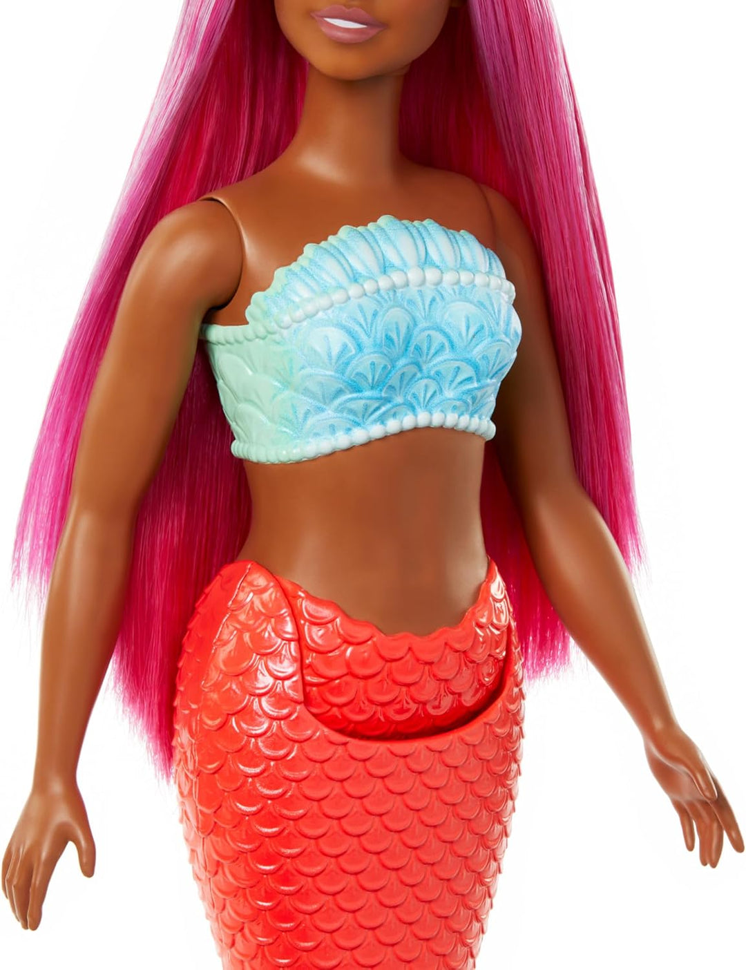Barbie Meerjungfrau-Puppe mit fantasievollem magentafarbenem Haar und Haarband, kurvigem Körperbau,