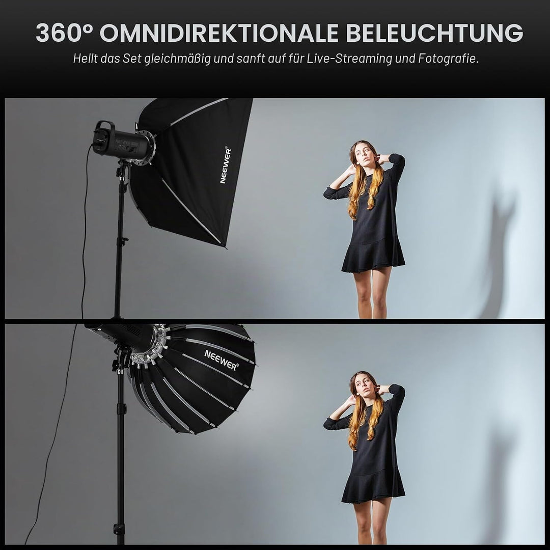 NEEWER 21,7"/55cm Softbox Parabolic Bowens Mount, Schnellwechsel mit Diffusoren/Gitter/Tasche für Vi