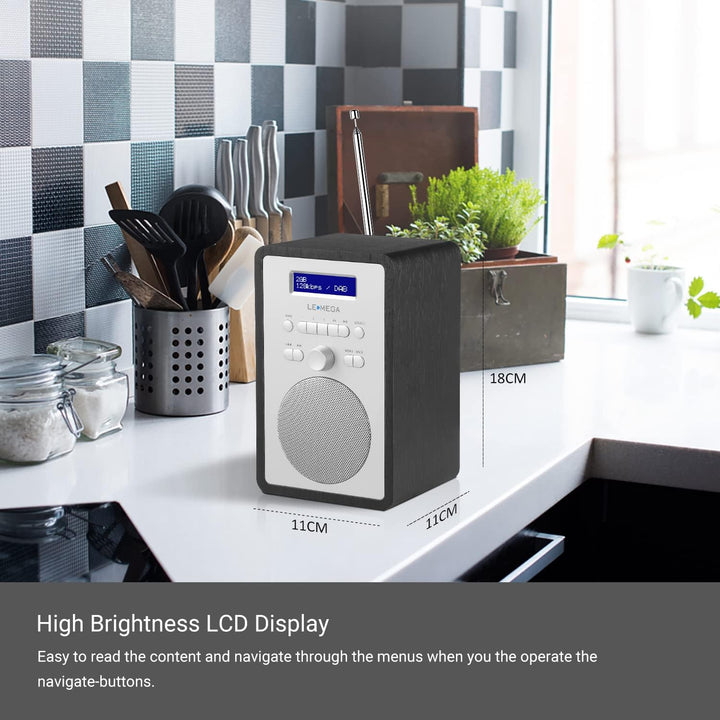 LEMEGA CR2+ DAB/DAB+ Digitalradio,UKW-Digitalradio,DAB-Radio Netzbetrieben,Doppelter Wecker,Küchen-S